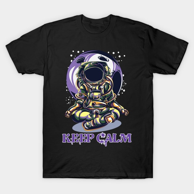 CARTOON ASTRONAUT KEEP CALM YOGA YOGI T-Shirt by Scarebaby